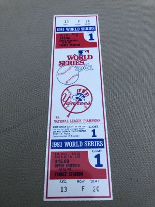 1981 World Series Ticket Stub York Yankees Vs La Dodgers
