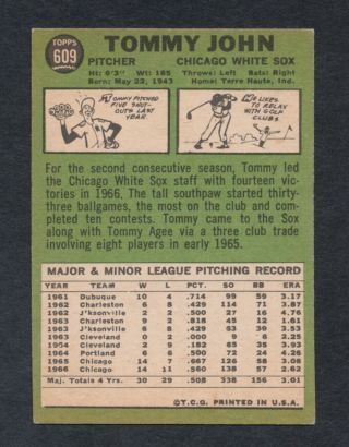 Tommy John Chicago White Sox 1967 Topps 609 2