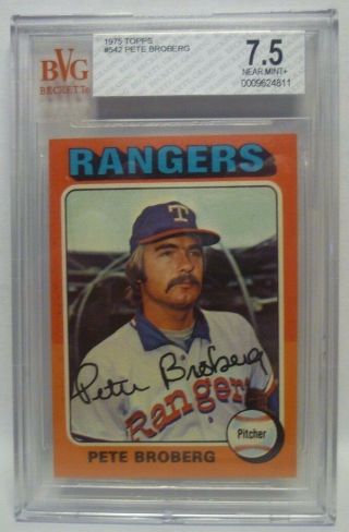 1975 Pete Broberg - Topps Baseball Card 542 - Texas Rangers - Bvg 7.  5