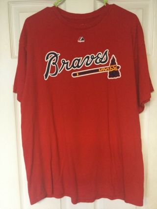 Chipper Jones 10 Atlanta Braves Majestic Jersey T - Shirt Xlarge