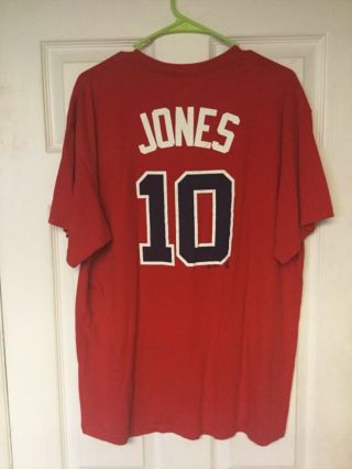 Chipper Jones 10 Atlanta Braves Majestic Jersey T - Shirt XLarge 2