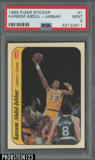 1986 Fleer Sticker 1 Kareem Abdul - Jabbar Los Angeles Lakers Hof Psa 9