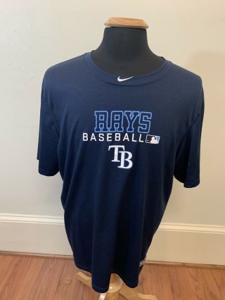 Nike Dri - Fit Mlb Authentic Tampa Bay Rays Baseball Tb Logo T - Shirt Blue Sz Xl