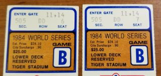 1984 World Series Ticket Stubs Padres vs Tigers at Tigers Stadium Game 2 3