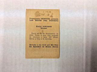 1946 - 47 PROPAGANDAS MONTIEL Cuban Baseball HALL JOHNSON Card 160 2
