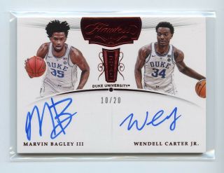 Marvin Bagley Iii & Wendell Carter Jr.  Rc 2018 - 19 Panini Flawless Auto Ruby /20