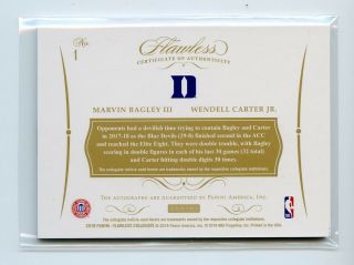 Marvin Bagley III & Wendell Carter Jr.  RC 2018 - 19 Panini Flawless Auto Ruby /20 2