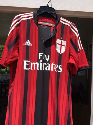 Ac Milan Fly Emirates Adidas Soccer Jersey Large Red Black