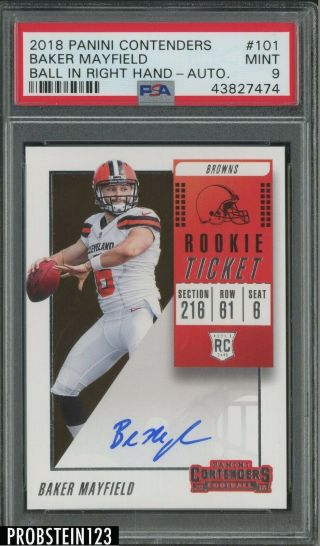 2018 Contenders Rookie Ticket Right Hand Baker Mayfield Browns Rc Auto Psa 9