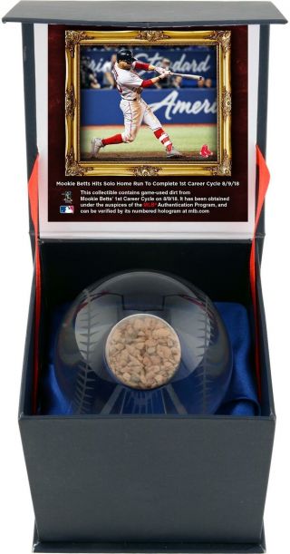 Mookie Betts Boston Red Sox 1st Career Cycle Crystal Baseball & Game - Dirt