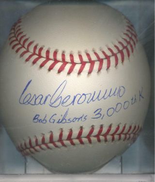 Cesar Geronimo Bob Gibsons 3000th K Onl Autographed Signed Baseball