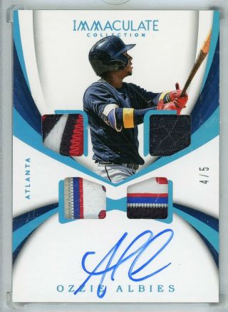 2018 Immaculate Ozzie Albies Rookie Auto Patch Jersey Rpa D 4/5 Patches