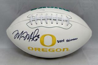Marcus Mariota Autographed Oregon Ducks Logo Football With Heisman - Jsa W Auth