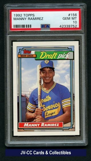 1992 Topps 156 Manny Ramirez Psa 10 Gem Mt Cleveland Indians Rc Rookie (jv - Cc)