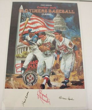 1st Cracker Jack Old Timers Signed Hank Aaron Brooks Robinson Spahn Poster 19x28