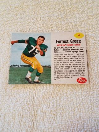 1962 Post Cereal Football Green Bay Packers Forrest Gregg 4 Vg -