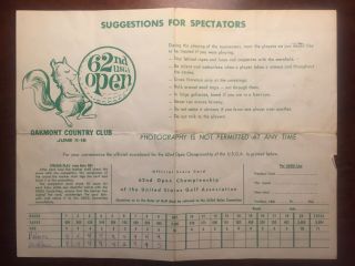 1962 Us Open Golf Championship Spectator Scorecard Oakmont Country Club Nicklaus
