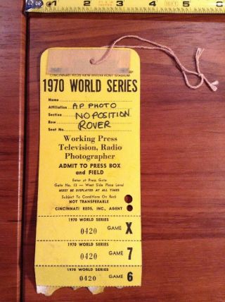 1970 Cincinnati Reds World Series Press Pass Ticket Stub Vs Baltimore Orioles