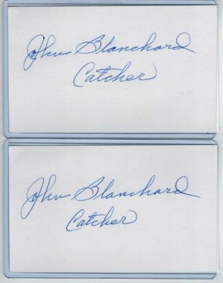 (2) John Johnny Blanchard Index Card Signed 1961 Ws Yankees Psa/dna Ce 1933 - 2009