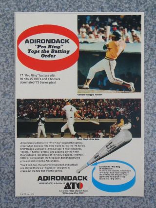 Vintage 1974 Adirondack Reggie Jackson Rusty Staub Baseball Bat Advertisement