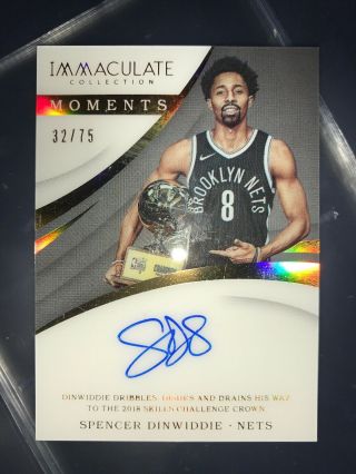 2017 - 18 Panini Immaculate Basketball Moments Spencer Dinwiddie Auto 32/75