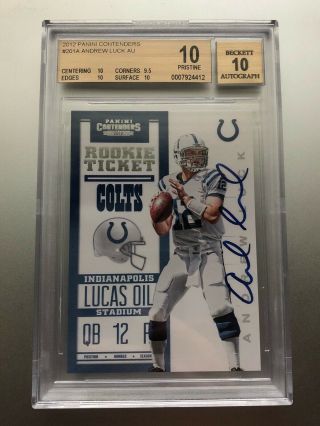 2012 Contenders Andrew Luck Rookie Ticket Auto Bgs Pristine 10 / 10 Autograph
