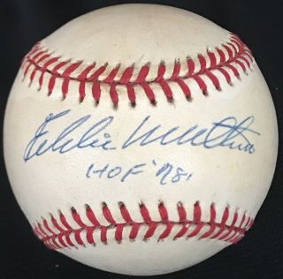 Eddie Mathews Hof 78 (died 2001) Psa/dna Authentic Braves Tigers Signed Baseball
