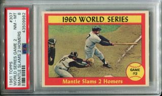 1961 Topps 307 Mantle Slams 2 Homers Psa 8 Nm - Mt World Series Game 2
