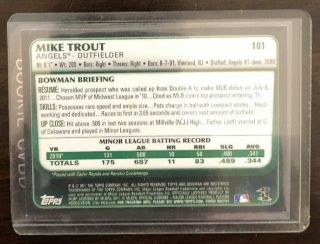 2011 Bowman Draft 101 Mike Trout RC ROOKIE Card Must Have For Trout Collectors 2