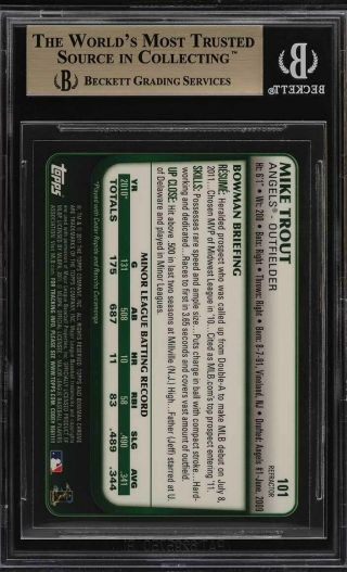 2011 Bowman Chrome Draft Refractor Mike Trout ROOKIE RC 101 BGS 9.  5 GEM (PWCC) 2