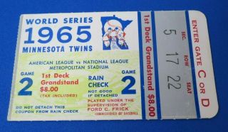1965 World Series Game 2 Ticket Stub Minnesota Twins La Dodgers