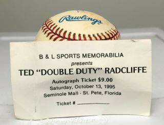 Ted Double Duty Radcliffe Signed Baseball Autographed JSA Negro Leaguer 5