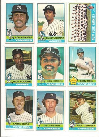 1976 Topps York Yankees Complete Team Set Minus 4 Player Rookie Cards)