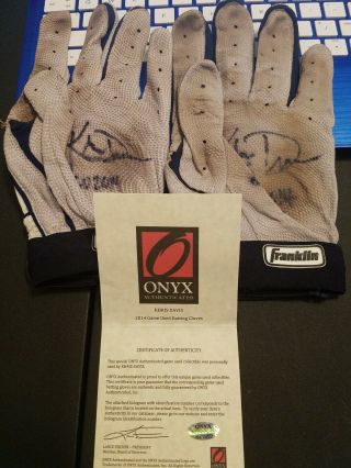 Onyx Khris Davis Autographed Game 2014 Batting Gloves Both Signed W/coa
