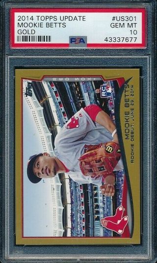 An - 2014 Topps Update Us301 Mookie Betts Rc Rookie Debut Gold /2014 Psa 10