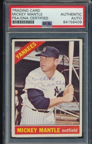 1966 Topps Mickey Mantle Auto Card Psa/dna Signed Autograph Encapsulated