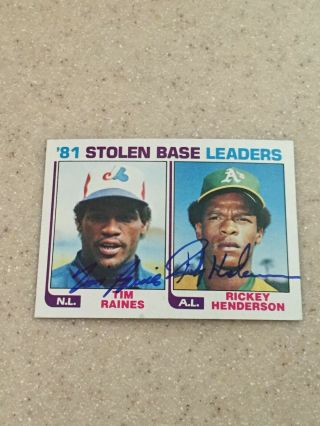 1982 Topps 164 Stolen Base Leaders Card Signed By Rickey Henderson / Tim Raines