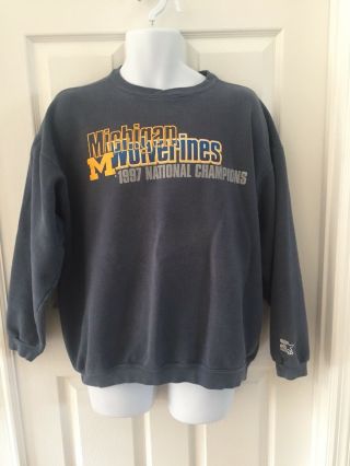 Vintage Michigan Wolverines 1997 National Champions Blue Gray Sweatshirt Xl Usa