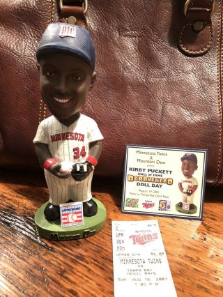 Kirby Puckett Bobblehead - Sga 8/19/2001 W/official Card And Game Ticket