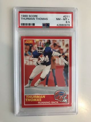 1989 Score Football 211 Thurman Thomas Buffalo Bills Rc Rookie Psa 8.  5 Nm - Mt,