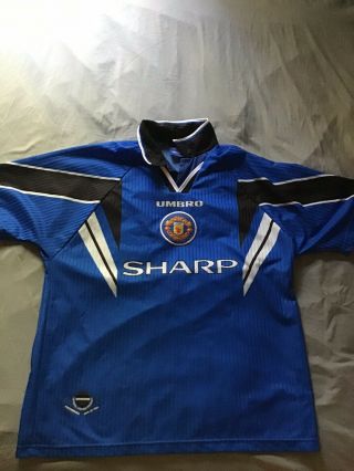 Manchester United 1996 1997 1998 Mu Third 3rd Blue Jersey Shirt Sharp Umbro L