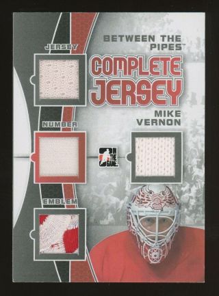 2013 In The Game Itg Between The Pipes Mike Vernon Triple Jersey Patch