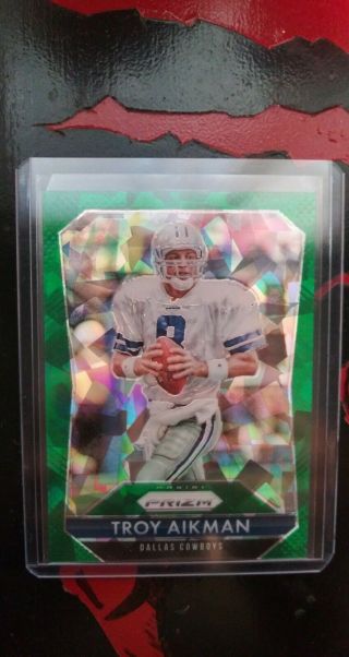 Troy Aikman 2015 Panini Prizm Green Cracked Ice Green Crystals 40/75