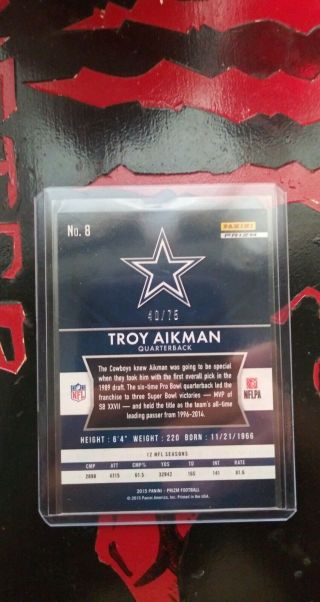 Troy Aikman 2015 Panini Prizm Green Cracked Ice Green Crystals 40/75 2