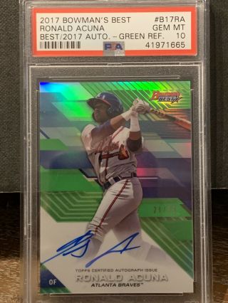 Ronald Acuna 2017 Bowman Best Rookie Rc Auto Green Refractor Sp/99 Psa 10 Invest