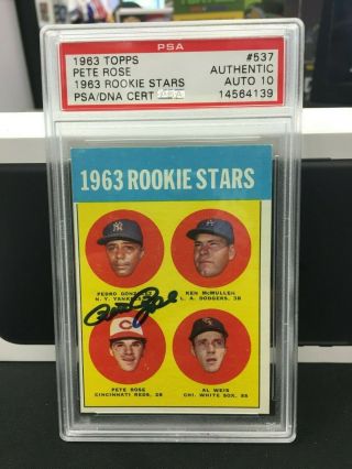 1963 Topps 537 Pete Rose Cincinnati Reds Rc Rookie Signed Auto Psa/dna 10 Wow