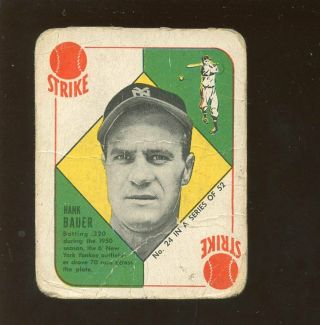 1951 Topps Red Back Baseball Card 24 Hank Bauer York Yankees