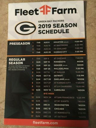 2019 Green Bay Packers Refrigerator Magnet Schedule.  4.  5 " By 7 "