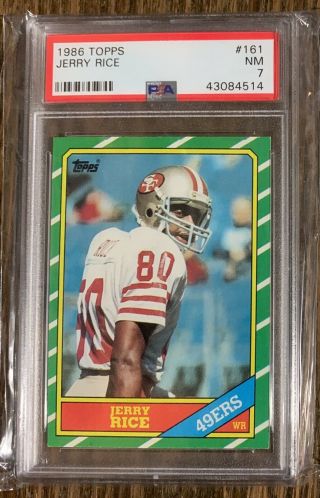 1986 Topps 161 Jerry Rice San Francisco 49ers Rc Rookie Card Hof Psa 7 Nm Hall