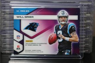 2019 Elements Will Grier Rookie Neon Signs Auto Autograph 40/50 Panthers MP 2